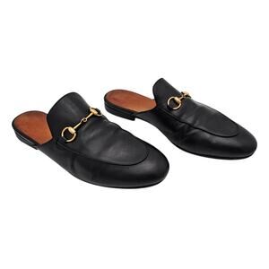 Gucci Princetown Horsebit Mule Flat Slip On Black Leather Size 39.5 US 9.5